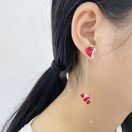 Snowflake Santa Claus Threader Tassel Earrings for Women Girls Red Crystal Cubic Zriconia Sock Christmas Hat Dangle Drop Christmas Tree Earring Studs Cute Christmas Xmas Party Gifts (Snowflake)