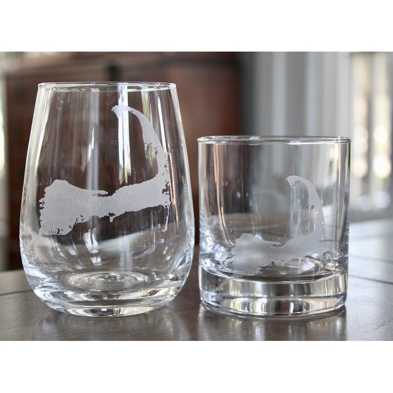 HullSpeed Designs Cape Cod Map - Stemless Wine Glasses Set