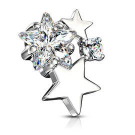 Pierced Owl 14GA Stainless Steel Internally Threaded CZ Crystal Star Cluster Dermal Anchor Top, metal, cubic-zirconia,