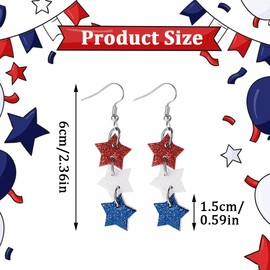 Colored Glitter Star Drop 4th of July Independence Day Patriotic Earrings Dangle Earrings Long Tassel Stud Earring Celestial Statement Earring American Flag Independence Day Accessories