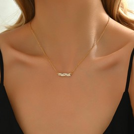 foyjoey 18K Gold Plated Mama Necklace Mother's Day Letter Necklace for Women Dainty CZ Diamond Pave Mom Pendant Necklace Mothers Day Jewelry