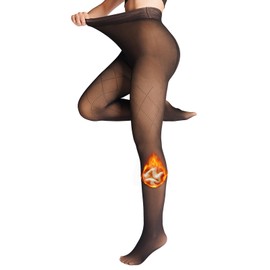 Delcast Women Fleece Lined Tights,Fishnets Patterned Fake Translucent Warm High Waisted Pantyhose Sheer thick Winter Tights