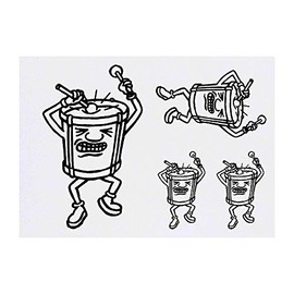 4 x 'Crazy Drum' Temporary Tattoos - Water Resistant, Skin-Safe, Non-Toxic Transfers, Mixed Sizes (TO00012911)
