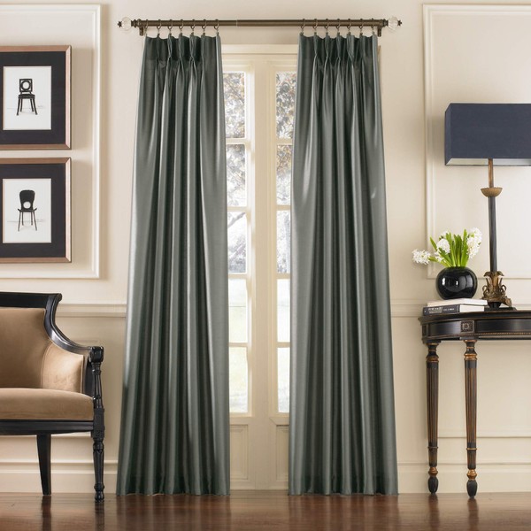 Curtainworks Marquee Faux Silk Pinch Pleat Curtain Panel, 30 by 132", Teal