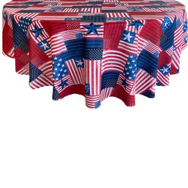 Newbridge 60 x 84 Inch Oval Fabric Tablecloth, American Flag Patchwork, Heavy Weight Indoor Outdoor Stain and Water Resistant Fabric Table Cover, Blue and Red Patriotic Flag