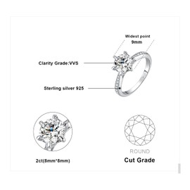 JewelryPalace Classic 8mm 2ct Moissanite Solitaire Engagement Rings for Women, 925 Sterling Silver Promise Ring for Her, Round Cut Simulated Diamond Anniversary Wedding Rings D-E Size 6.5