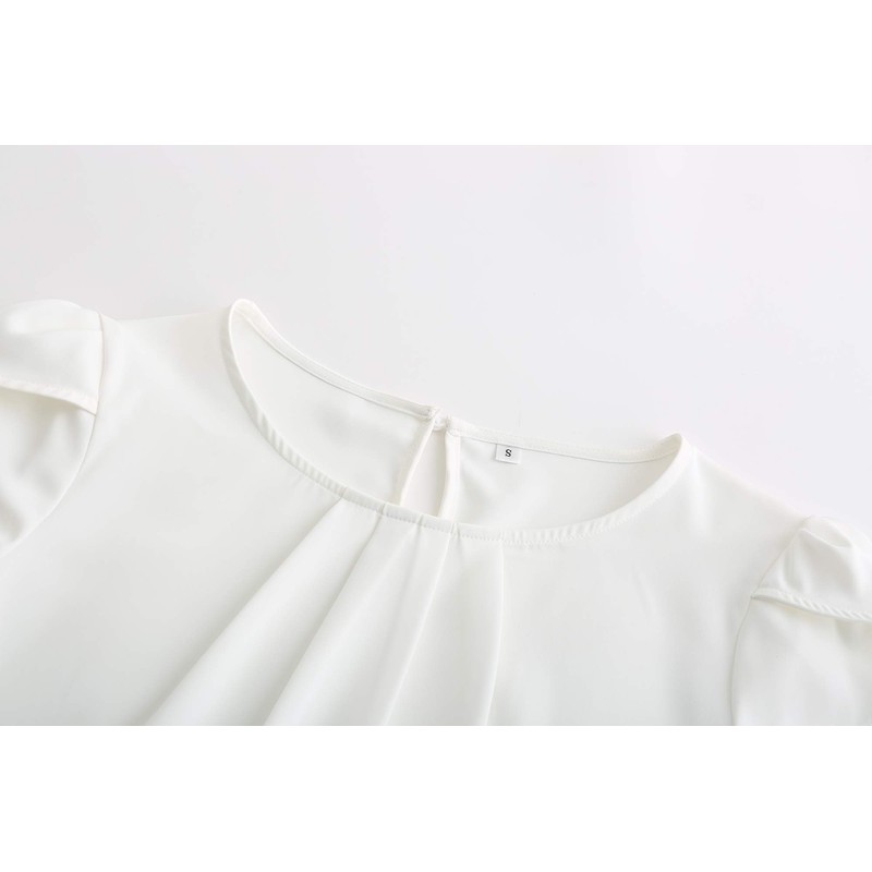 TASAMO Women Chiffon Blouse Round Neck Short Sleeve Top Shirts