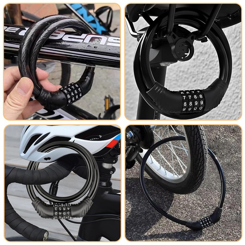 DONGFANGB 自転車 ワイヤーロック 4桁ダイヤル式 サドルロック 長65cm 耐カット ワイヤー 鍵不要 暗証番号変更可能