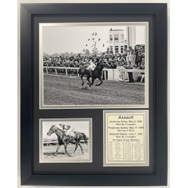 Championsip Racehorse Collectible Memorabilia | Triple Crown Racehorses | Framed Photo Collages | 12"x15" (Assault)