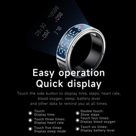 CNBRO Smart Ring for Men Women Fitness Ring with LED Screen Display Digital Step Counter Calorie Pedometer Heart Rate Monitor Sleep Ring Exercise Modes Health Tracker Smart Rings for Android & iOS