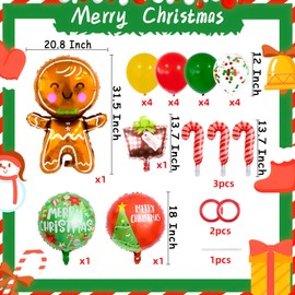 23 Pcs Christmas Balloons, Gingerbread Man Candy Cane Foil Balloons, Red and Green Christmas Decorations, for Baby Shower Decorations, Christmas Party Decorations, Kids Birthday Decorations (sdj05)