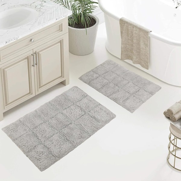 Superior Cotton Checkers 2-Piece Bath Rug Set with Non-Skid Latex