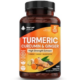 Turmeric Tablets with Black Pepper & Ginger - Curcumin - 180 Turmeric and Black Pepper Tablets (3 Month) High Strength Active Turmeric Supplements Not