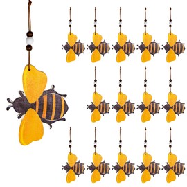 Anxingo 15 Pcs Wooden Bumblebee Ornaments Cute Honey Bee Hanging Decoration Wooden Bee Art Decoration for Bees Day Tree Wreath Sign Tray Home Decor
