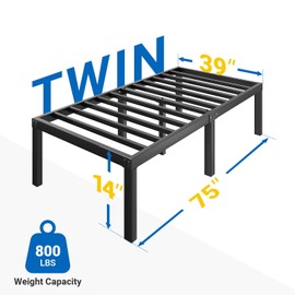 Avenco Twin Bed Frames - 14 Inch High Metal Platform Bed Frame Twin Size with Storage Space Under Bed, Heavy Duty Steel Slat Support, No Box Spring Needed, Easy Assembly