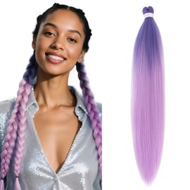 S-noilite Long EZ Braids Pre-Stretched Easy Braiding Hair Extensions for Crochet Box Twist Braids Ombre Yaki Texture Synthetic Hair Hot Water Setting,26 Inch 1Pack 90g,Dark Purple to Light Purple
