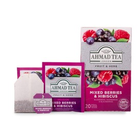 Ahmad Tea Herbal Tea, Mixed Berries & Hibiscus Teabags, 20 ct (Pack of 1) - Decaffeinated & Sugar-Free
