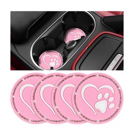 KHGUZ 4PCS Bling Paw Heart Car Cup Holder Coaster, 2.75 inch Crystal Rhinestone Anti Slip Cute Vehicle Heart Drink Mat, Lovely Auto Interior Bottle Pad Decor Accessories, Universal Fit (Pink)