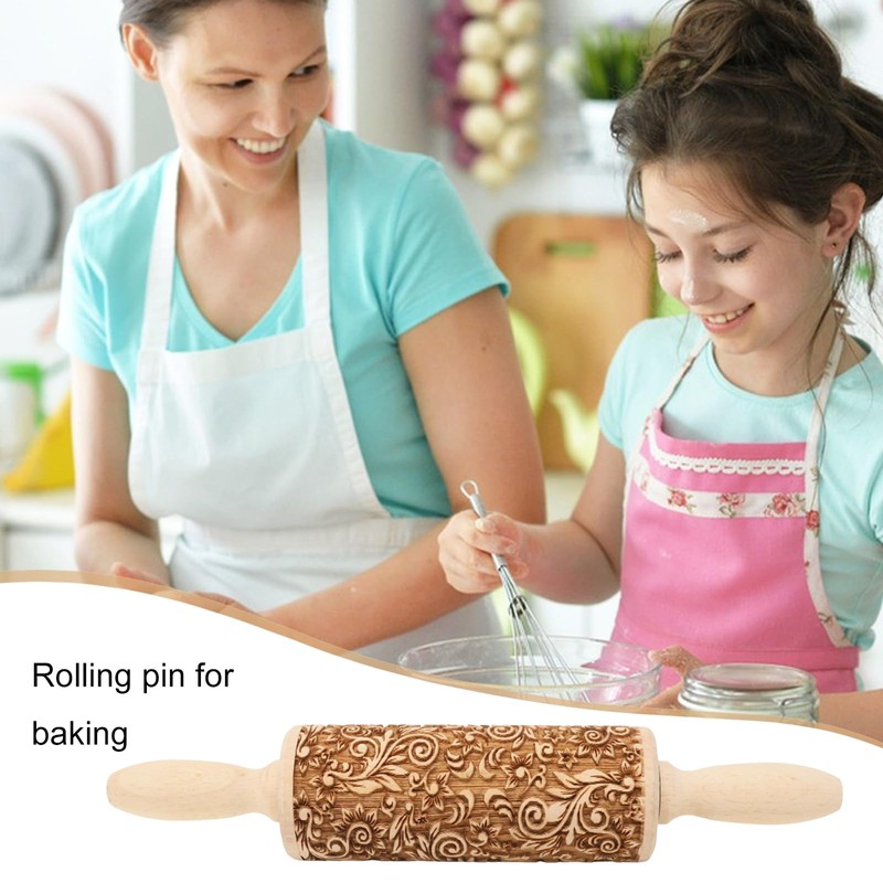 yueton 1 Pack Wooden Embossed Rolling Pins Engraved Embossing Rolling