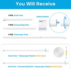 AIZESI White Tension Rod for Windows 28 to 48 inch, Adjustable Curtain Rods No Drilling, Expandable Spring Tension Curtain Rod, Non-slip Shower Curtain Rod for Bathroom Closet Doorway (7/8" Diameter)