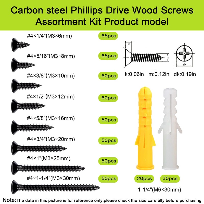 Wood Screws Assortment Kit, 500Pcs Phillips Drive Assorted Screws, Black