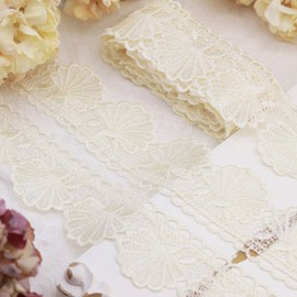 Ivory Lace Trim 4.5 Yards Venice Lace Ribbon Flower Scalloped Embroidery Lace Trim for Crafts, Dress, Gift Wrapping, Wedding, Home Decoration