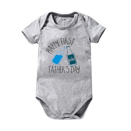 Happy 1st Father’s Day Baby Romper Bodysuit Outfit for Newborn Infant Baby Boys Girls Summer Short Sleeve Cotton Romper(Grey First,12-18M)