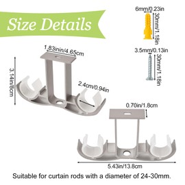 UFURMATE Curtain Rod Brackets, Ceiling Brackets Aluminum Alloy Double Curtain Holdbacks Window Curtain Rod, Hanging Supports for 24-30mm Curtain Rods, Grey, 4 Pack