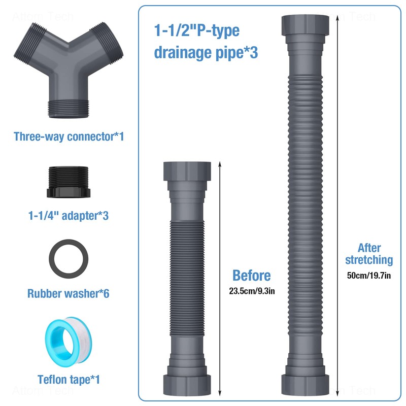 NiHome Expandable Flexible 1 1/2" or 1 1/4" P-Trap Pipe