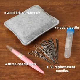 Pen Style Needle Felting Tool,3-Needle-Pen With 30 Special Replacement Needles,Wool felt tool set,Wool felt pad workbench，Needle Felting Supplies Handcraft Tools for Wool DIY Crafts (Pink)