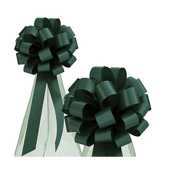 Hunter Green Wedding Pull Bows with Tulle Tails - 8"