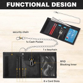 Photect RFID Slim Wallet Kids Boy Girl Trifold Wallets with Chain Clip Zipper Men's Wallet for Travel Sports Coin Handy Purse Cards Holder Gifts, 4.72 x 3.15 x 0.39 Inch