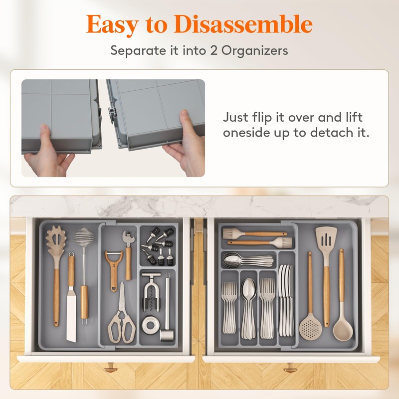 Lifewit Large Silverware Drawer Organizer, Plastic Cooking Utensil Tray for