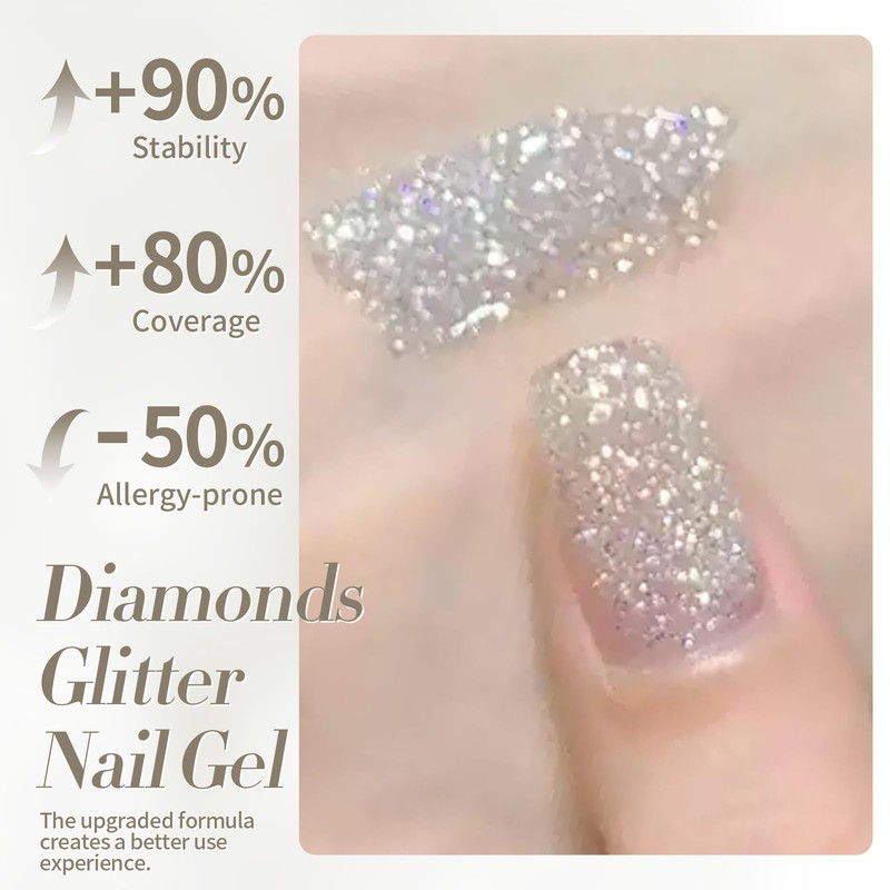 Born Pretty Silver Glitter Gel Nail Polish, Sparkly Shine Gel