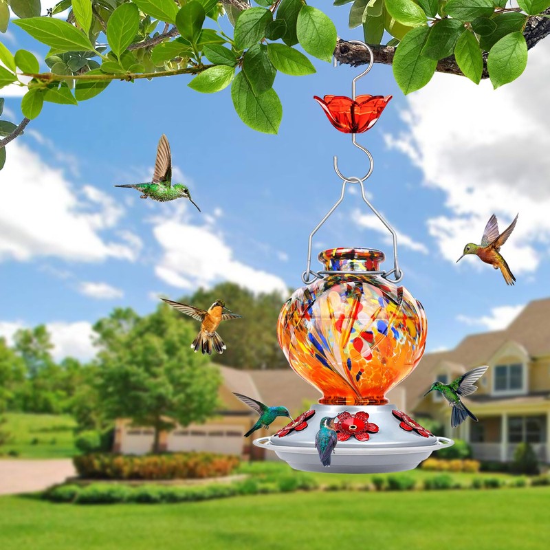 BOLITE Hummingbird Feeder, Hand Blown Glass Hummingbird Feeders for Outdoors