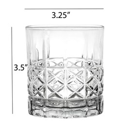 Lorren Home Trends Tall 11 Ounce Double Old Fashion Drinking Glass-Textured Cut Glass, Set of 6