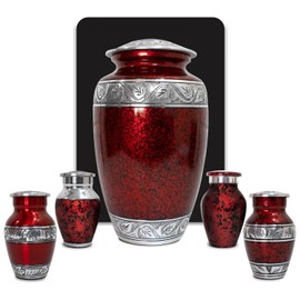Small Urns for Human Ashes Keepsake Set - Mini Urns for Ashes Men & Women - Handcrafted Keepsake Urn Male, Female - Honor Your Loved One with Cremation Urns - Funeral Urns (Ruby Red, Set of 5)