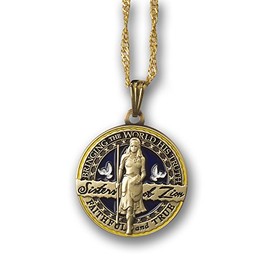 Armor Coin & Emblem Sisters of Zion Missionary Round Pendant Necklace with (Gold tone) Chain