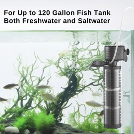 SainSmart XpertMatic Aquarium Filter for 70-120 Gallon Tank, Internal Fish Tank Filter with Water Pump, 475 GPH 3 Stages Biochemical Sponge Filter for Large Tank, Pond, Wavemaker, Air Supply