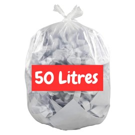 Müllbeutel, transparent, 50 l x 50 m, Müllbeutel, 50 l, robust (14 µ) und wasserdicht, Mülleimer für Büro, Badezimmer, Küche, mit Bindeverschluss, recycelbar