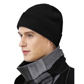 Mobiusphy Men's Women's Knitted Beanie Hat, Black Wool Hat, Winter, Adult, Classic Design Men's Hat, Modern Soft Elastic Hood, Made of Breathable Material