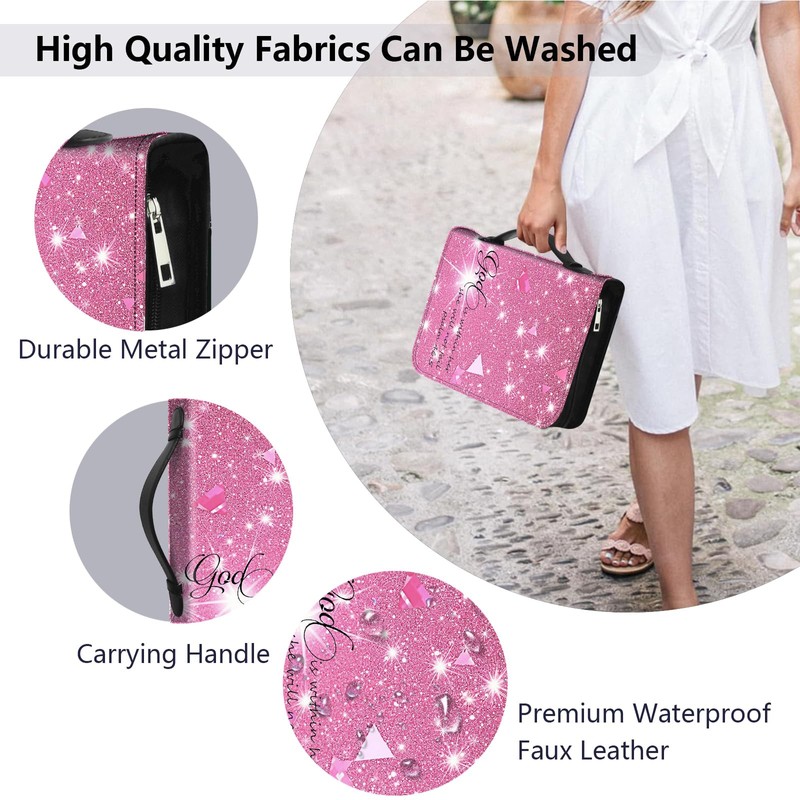Pink Glitter Bible Cover for Women and Girls - Leather