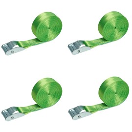 LOADCARE Set of 4 Tie Down Straps with Clamping Lock, Fastening Strap, Quick Release Strap, 25 mm Wide, Clamping Lock Strap, One-Piece Lashing Strap, 350 daN (Neon Green, 4 m)