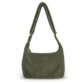 LOTEZAVA Corduroy Tote Bag Cute Crossbody Bag for Women Small Shoulder Handbags Adjustable Straps Zipper (Green)