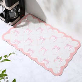 Reallnaive Bow Coffee Mat 23.6x15.7inch Pink Absorbent Bar Mat for Coffee Station Kitchen Counter Accessories