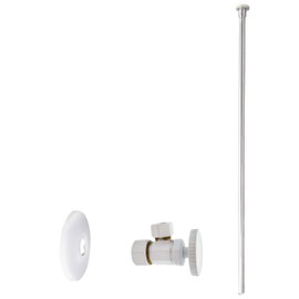Westbrass D105KFH-50 5/8" x 3/8" OD x 20" Flat Head Riser Supply Line Kit with Round Handle Angle Supply Shut Off Valve for Toilet, Powder Coat White
