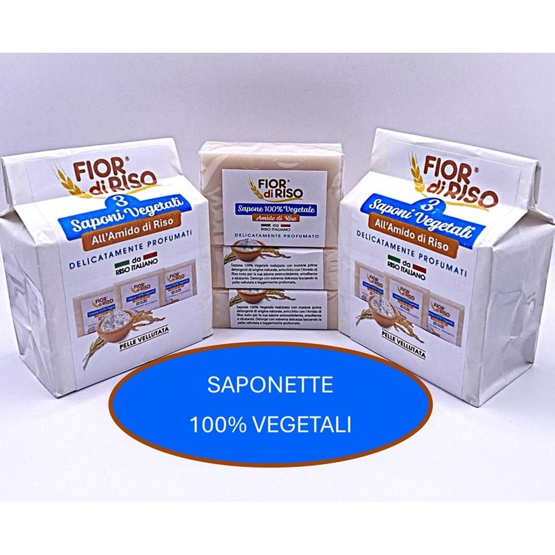 FIOR di RISO 3 Pflanzenseife, 20% Reisstärke, sanft duftend, italienischer