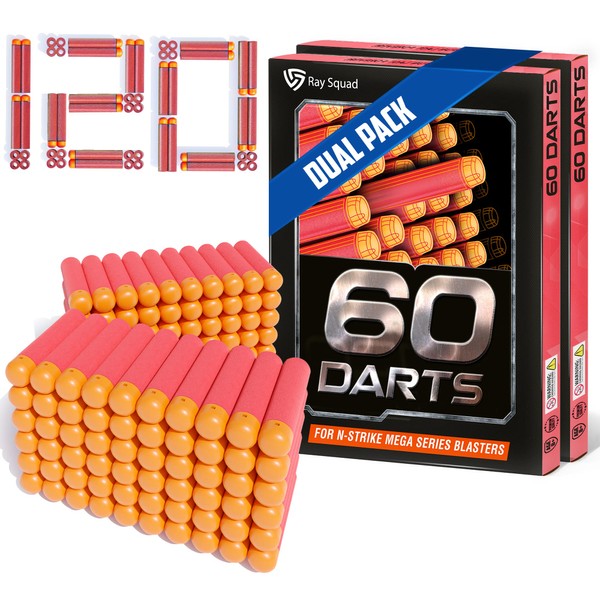 (120 Pack) Ray Squad Nerf Mega Darts Pack - Universal Mega Pack, Mega Dart Refill Pack, Mega Gun Darts, Mega Darts for Nerf Guns, Nerf Mega Bullets, N-Strike Guns Compatible, Nerf Darts Mega
