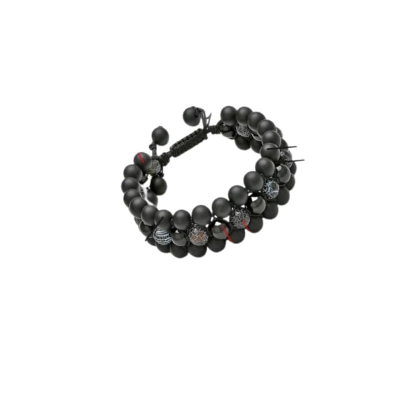 Men's 8mm 3-Layer Handmade Gemstone Bracelet, Matte Agate, Black Weathered