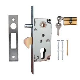 ATTAS Sliding Gate Hook Lock - Galvanised Steel Mortise Lock Weather Resistant Backset 30mm Hook Latch Outdoor Lock Includes Lock Cylinder PZ Lock for Sliding Doors